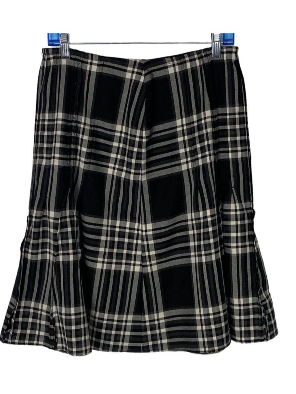Vtg PHILIPPE ADEC Women Knee Length Plaid Flare Skirt Sz 6 Black White 34-13